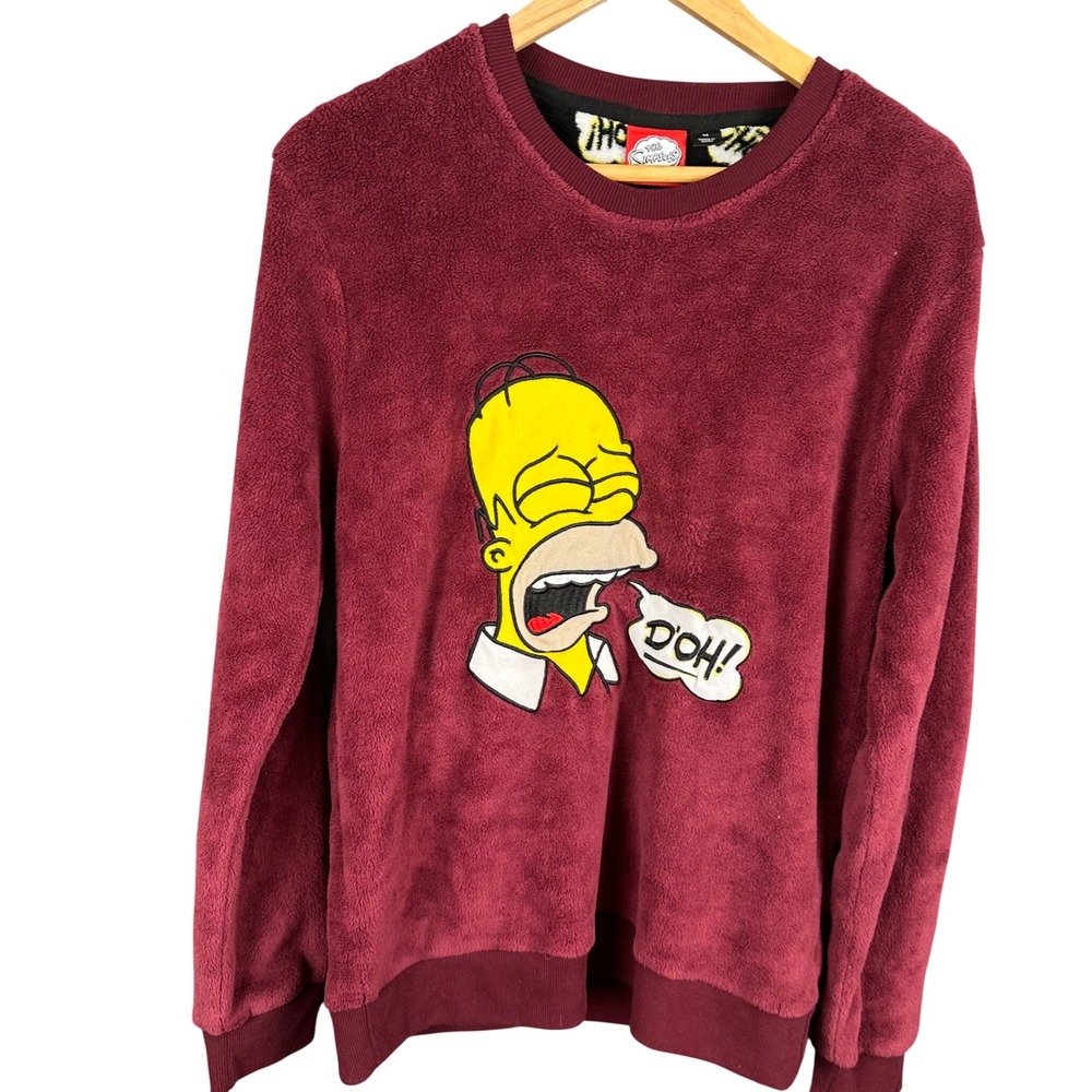 Cedar Wood State The Simpsons Homer Simpson Fleece Sweatshirt Burgundy Maroon M